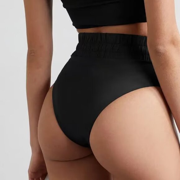 NWT GOOD AMERICAN Waist Framer Drawstring Bikini Briefs Swim Bottoms Black L - Picture 5 of 10